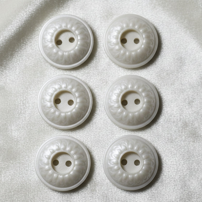23L Set of Six White Celluloid Whistle Buttons, 5/8".