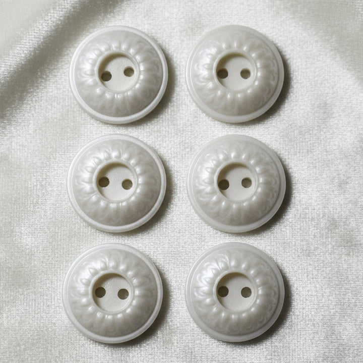 23L Set of Six White Celluloid Whistle Buttons, 5/8".