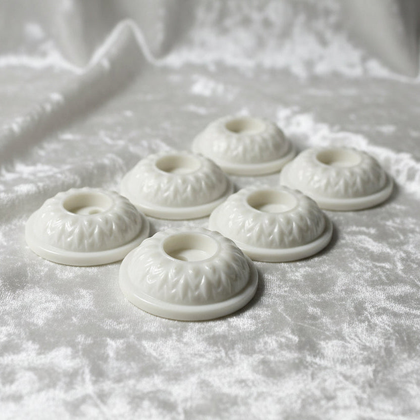 23L Set of Six White Celluloid Whistle Buttons, 5/8".