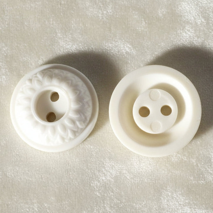 23L Set of Six White Celluloid Whistle Buttons, 5/8".