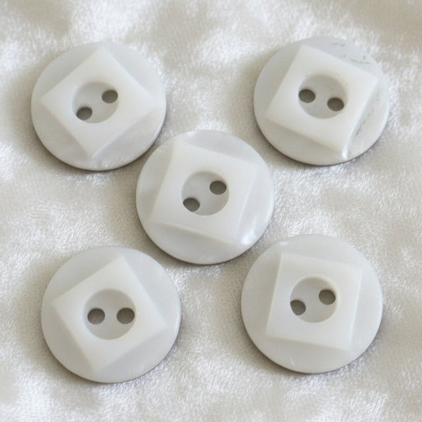 22L Set of Five Two-Hole Art Deco Shell Buttons, 1/2"
