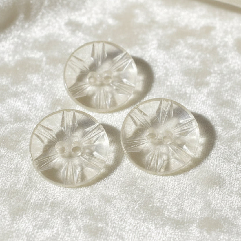30L Set of Three 1950s Clear as Crystal Lucite Two-Hole Buttons, 3/4".