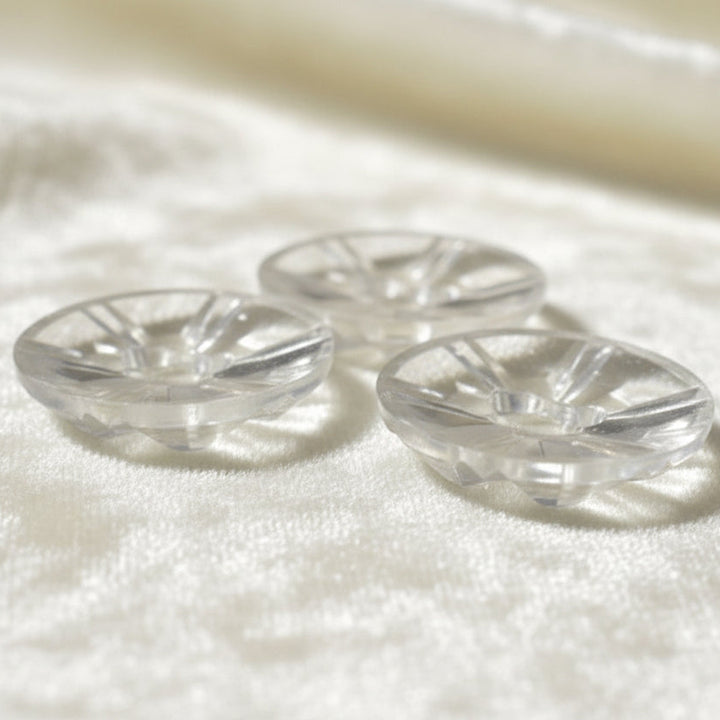 30L Set of Three 1950s Clear as Crystal Lucite Two-Hole Buttons, 3/4".