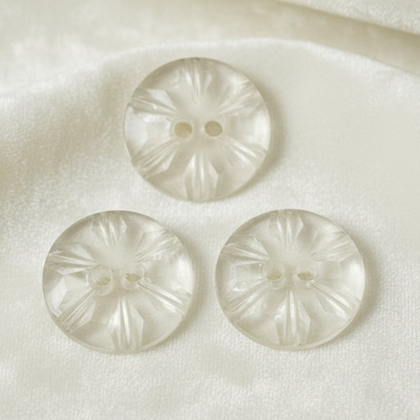 30L Set of Three 1950s Clear as Crystal Lucite Two-Hole Buttons, 3/4".