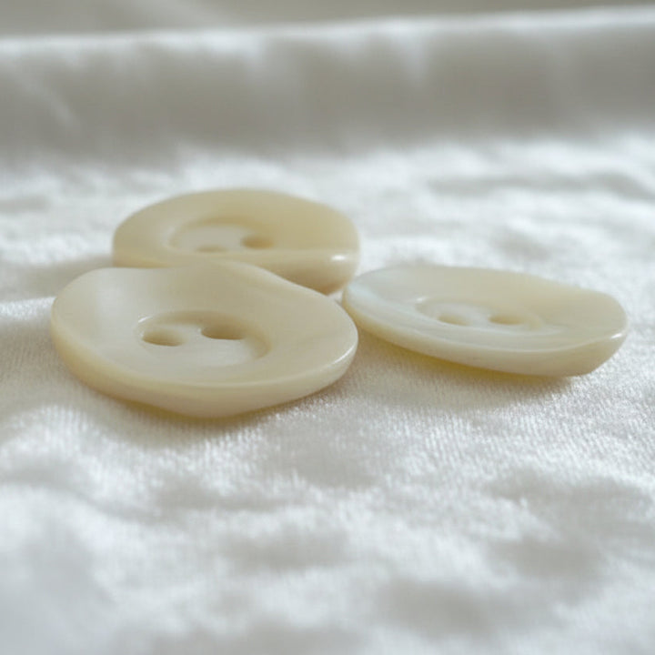 32L Set of Three Two Hole Organic Shell Buttons, 3/4".