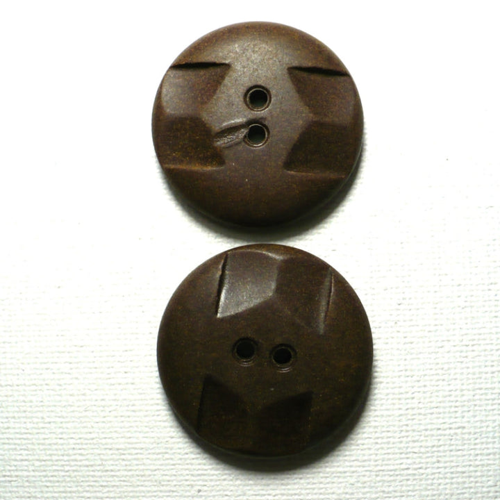 44L Set of Two Brown Two Hole Composition Medium Tunnel Shank Buttons 1 1/8".