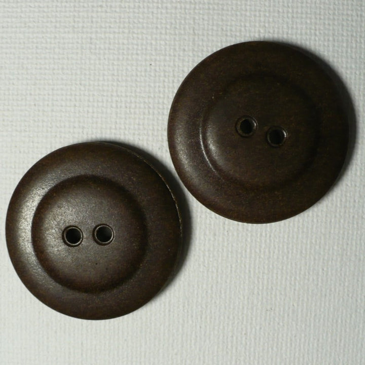 44L Set of Two Brown Two Hole Composition Medium Tunnel Shank Buttons, 1 1/8"