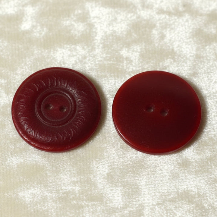 41L Set of Two Red Two-Hole Red Casein Buttons, 1".
