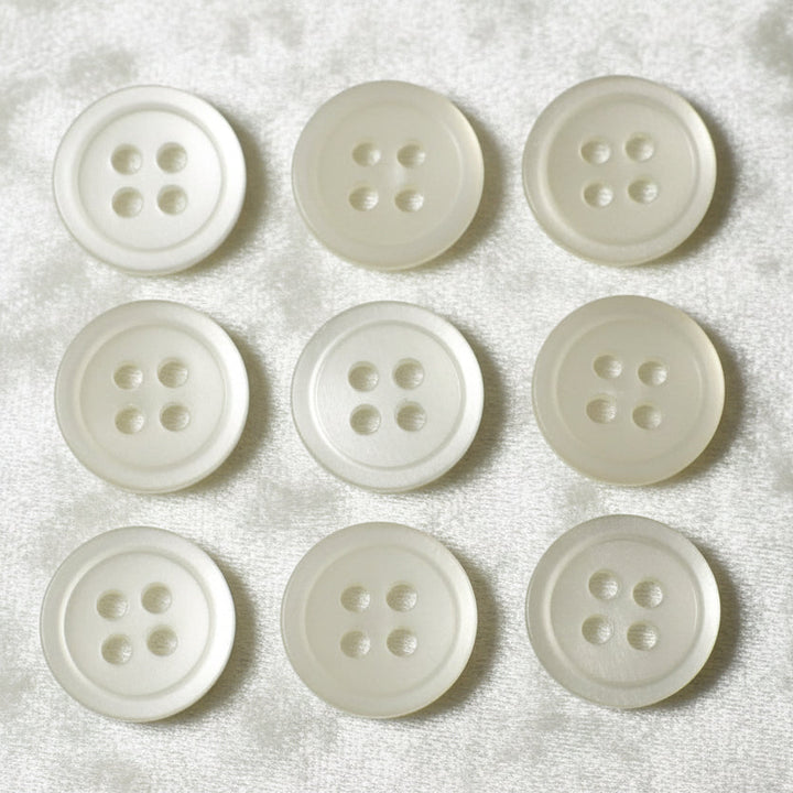 18L Set of Nine Concentric Ring Four Hole Pearl Shell Shirt Buttons, 1/2".