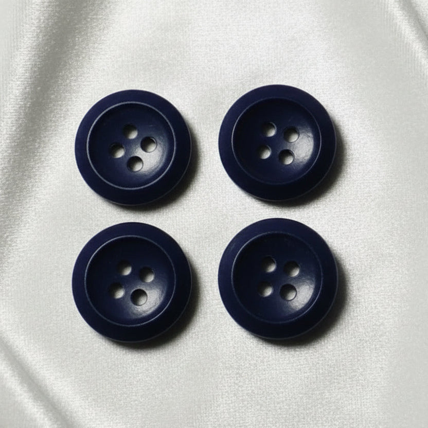 22L Set of Six Blue Four Hole Casein Buttons, 9/16".