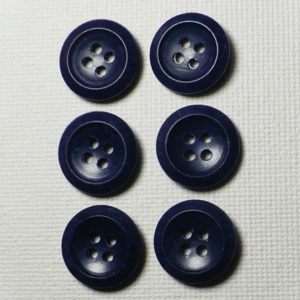 22L 1930s Navy Blue Four-Hole Casein Buttons 9/16 Inches Set of 6 from the top.