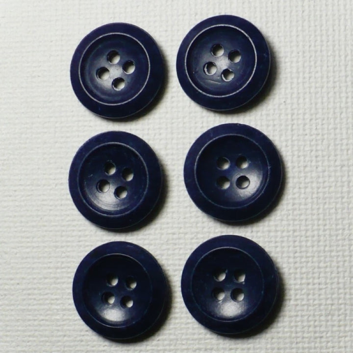 22L 1930s Navy Blue Four-Hole Casein Buttons 9/16 Inches Set of 6 from the top.