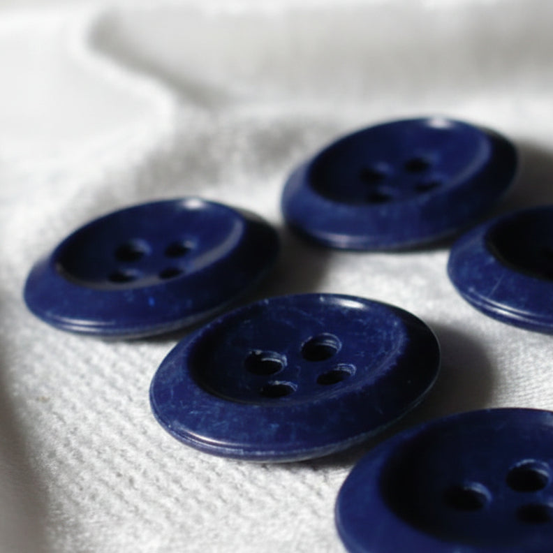 22L Set of Six Blue Four Hole Casein Buttons, 9/16".