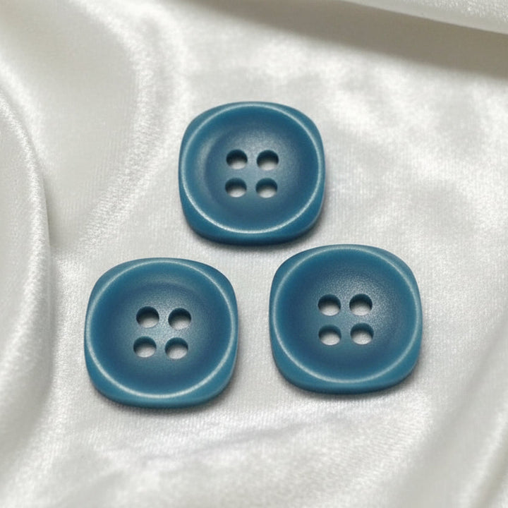 24L Set of Three Teal Blue Square Four-Hole Casein Buttons, 1/2".