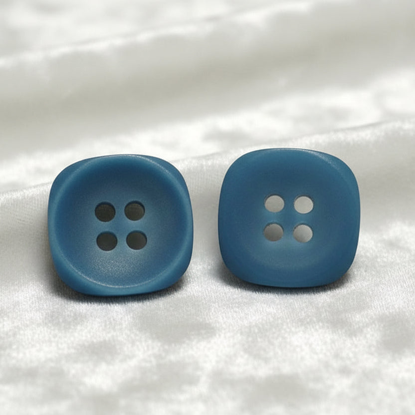 24L Set of Three Teal Blue Square Four-Hole Casein Buttons, 1/2".