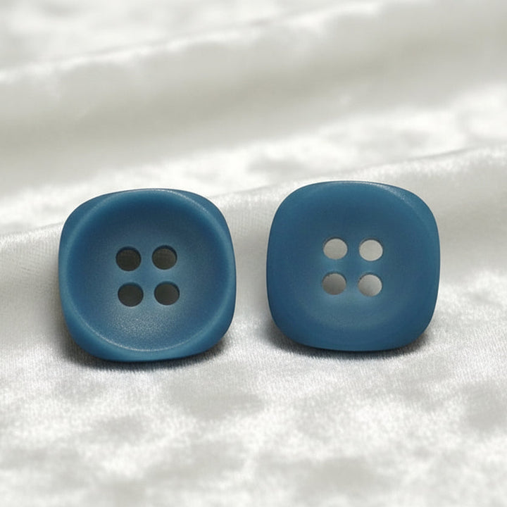 24L Set of Three Teal Blue Square Four-Hole Casein Buttons, 1/2".