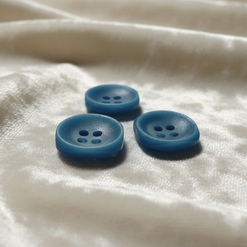 24L Set of Three Teal Blue Square Four-Hole Casein Buttons, 1/2"