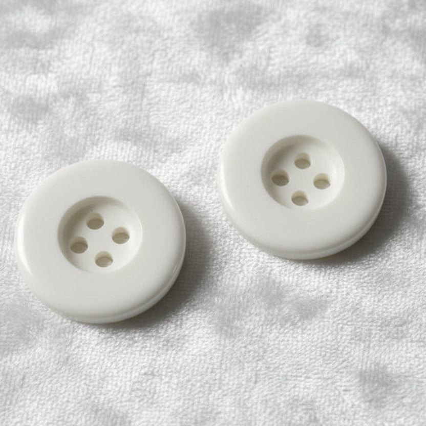 29L Set of Two Matte White Four Hole Plastic Buttons, 3/4".