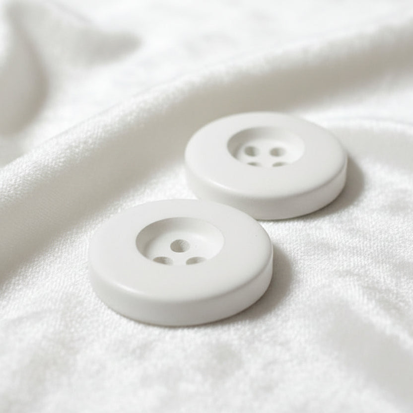 29L Set of Two Matte White Four Hole Plastic Buttons, 3/4"