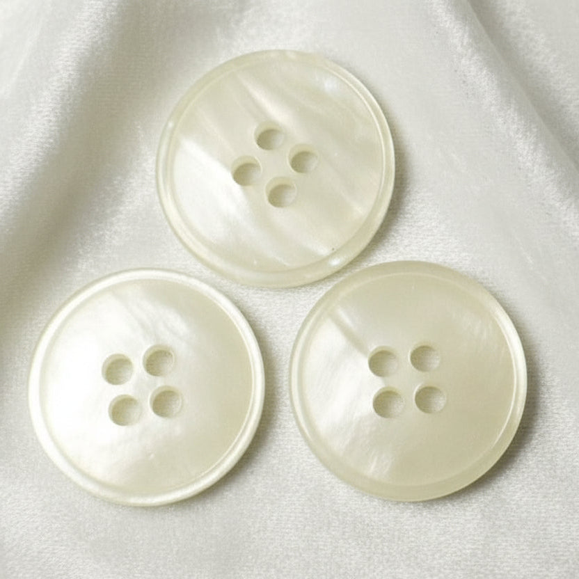 30L Set of Three Pearly White Layered Four Hole Buttons, 3/4".