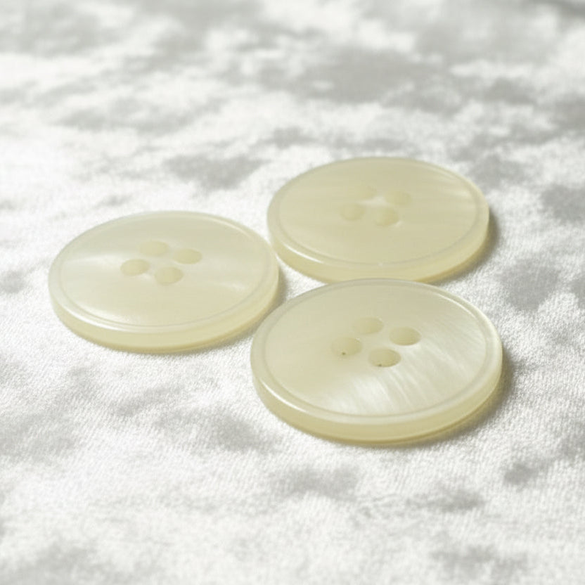 30L Set of Three Pearly White Layered Four Hole Buttons, 3/4".