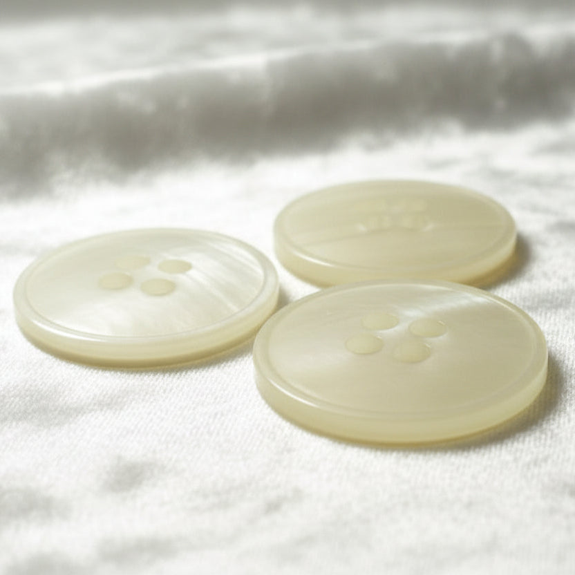 30L Set of Three Pearly White Layered Four Hole Buttons, 3/4"