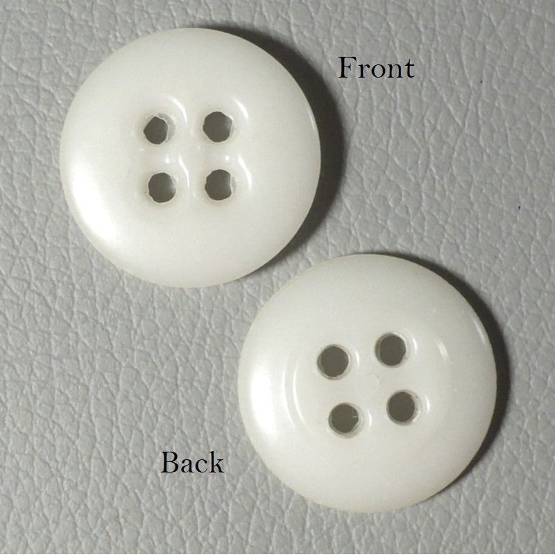 27L Set of Six Matte White Four-Hole Casein Trouser Buttons, 3/4"