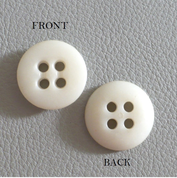 27L Set of Two Matte White Four-Hole Casein Trouser Buttons.