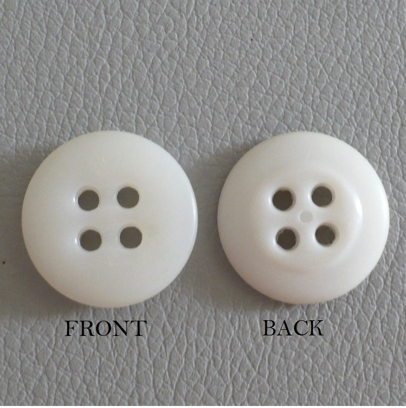 27L Set of Ten White Four Hole Casein Trouser Buttons, 3/4"