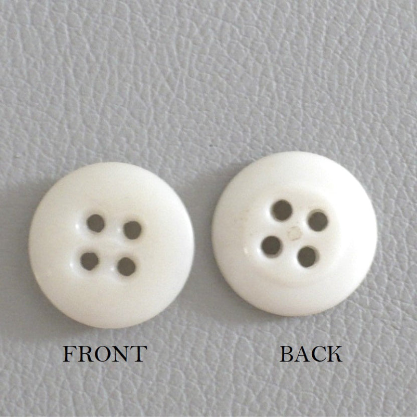 27L Set of 13, 1940s Matte Off-White Four-Hole Casein Buttons.