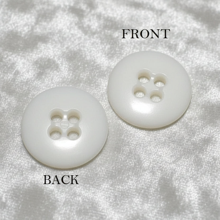 27L Set of Five Opaque White Four-Hole Casein Trouser Buttons.