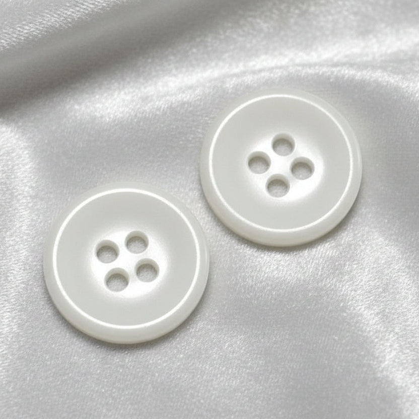22L Set of Two Four-Hole White Casein Buttons, 1/2".