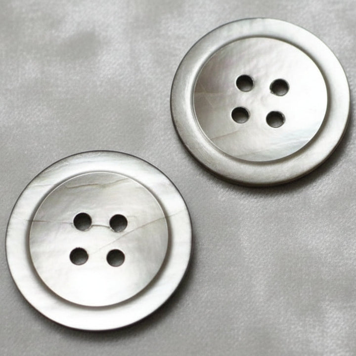 35L Set of Two 1940-50s Four-Hole Dark Trochus Shell MOP Buttons, 7/8".