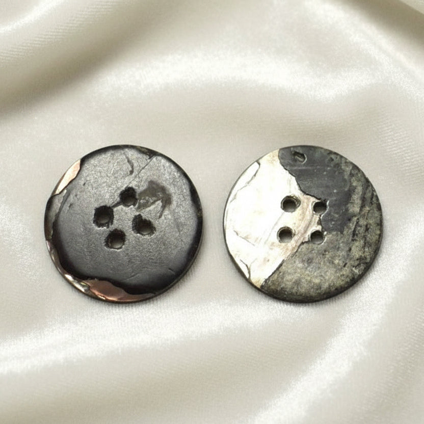 35L Set of Two 1940-50s Four-Hole Dark Trochus Shell MOP Buttons, 7/8".