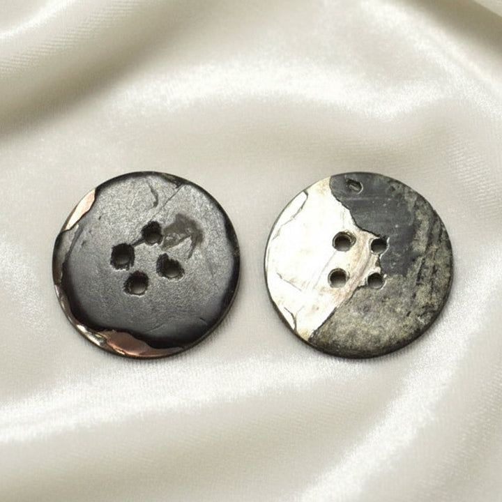 35L Set of Two 1940-50s Four-Hole Dark Trochus Shell MOP Buttons, 7/8".