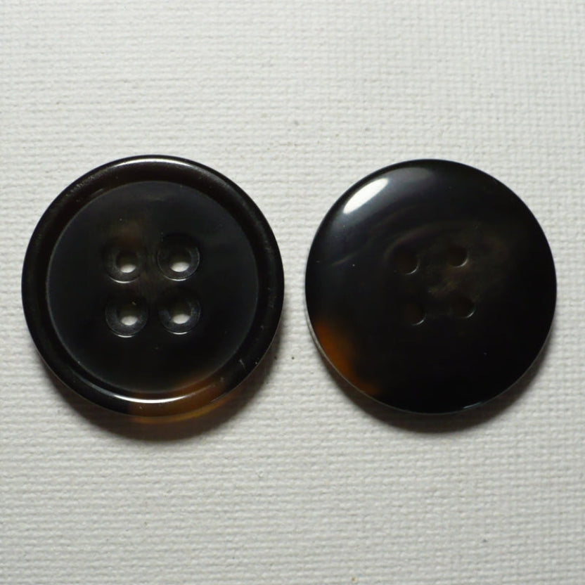 40L Set of Five Faux Tortoise Shell Four Hole Polyester Buttons, 1",  front and back side by side.