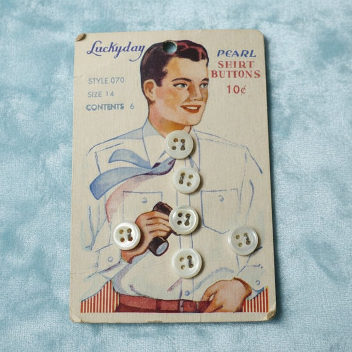 14L Set of Six Luckyday Carded Four Hole Pearl Shirt Buttons, 3/8".