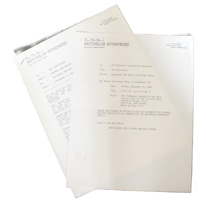 Batchelor Enterprises Aviation Consultants Employee Ephemera, Arrow Air, 1984.