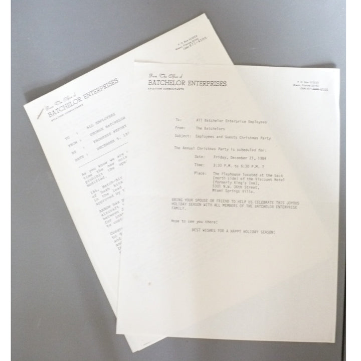 Arrow Air & Batchelor Enterprises Employee Ephemera, 1984 Aviation Collectibles.