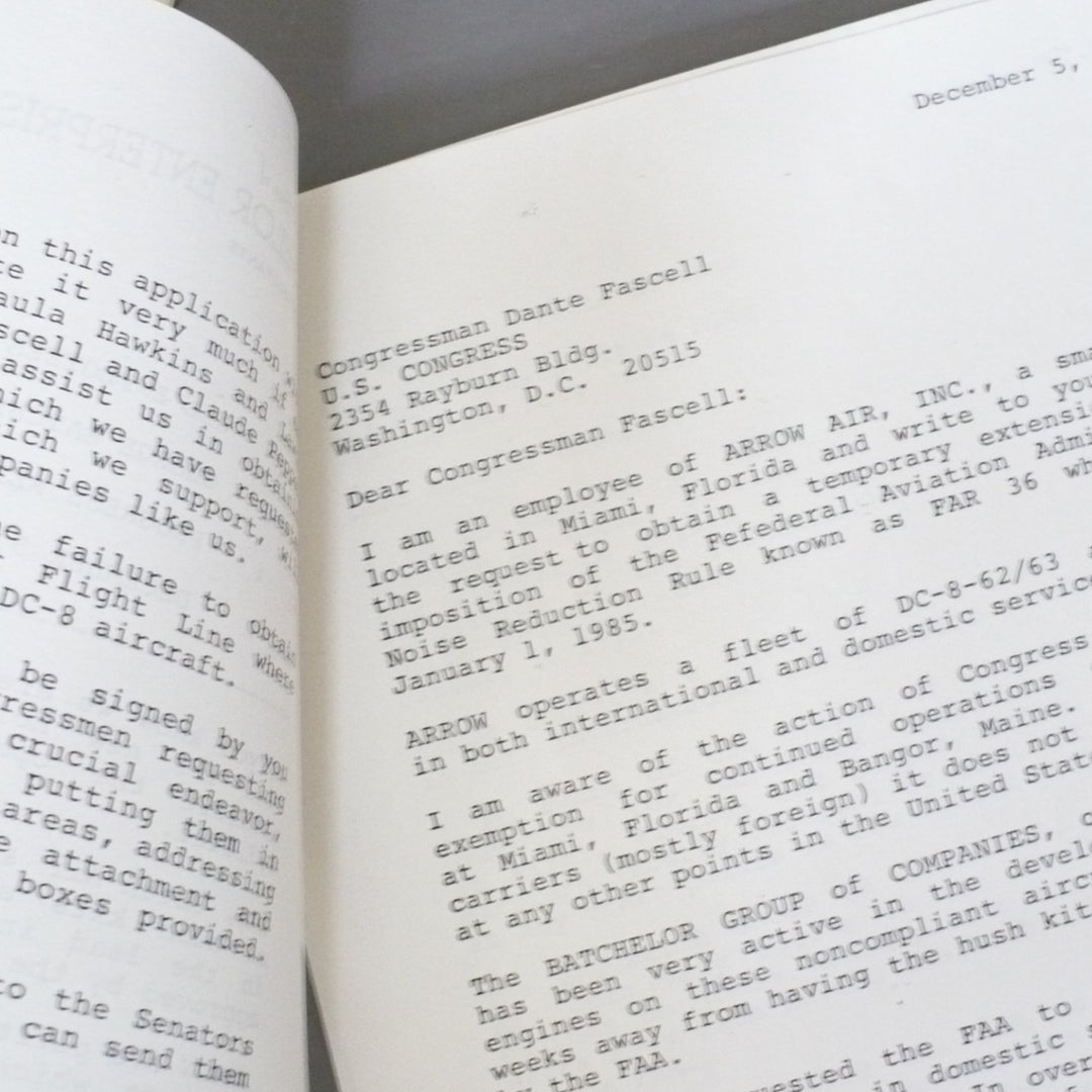 Batchelor Enterprises Aviation Consultants Employee Ephemera, Arrow Air, 1984.