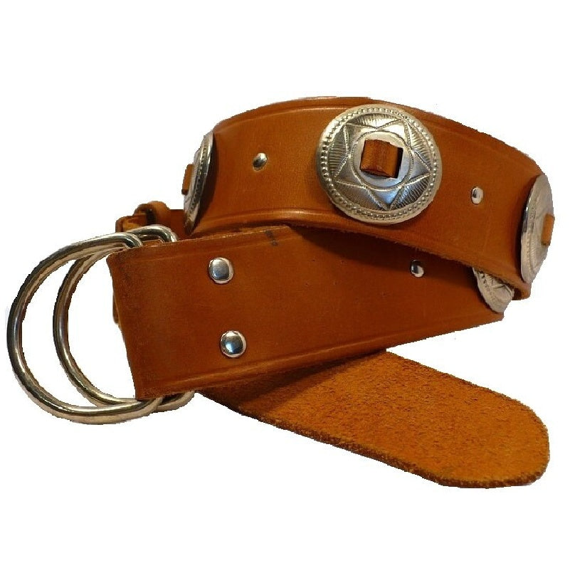 1980s Vintage Cognac Leather Southwestern Concho Belt.