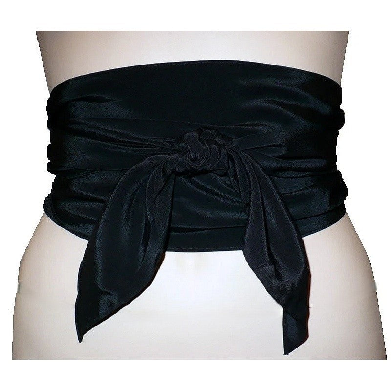 1960s Vintage Wide Black Taffeta Sash.
