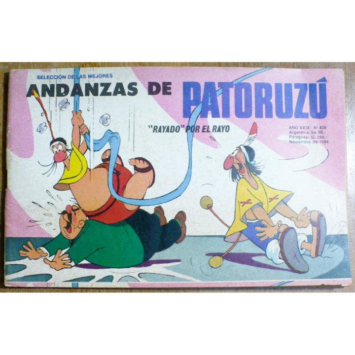 Las Aventuras de Patoruzú (1984) - Argentine Comic, Spanish front cover on wood background.