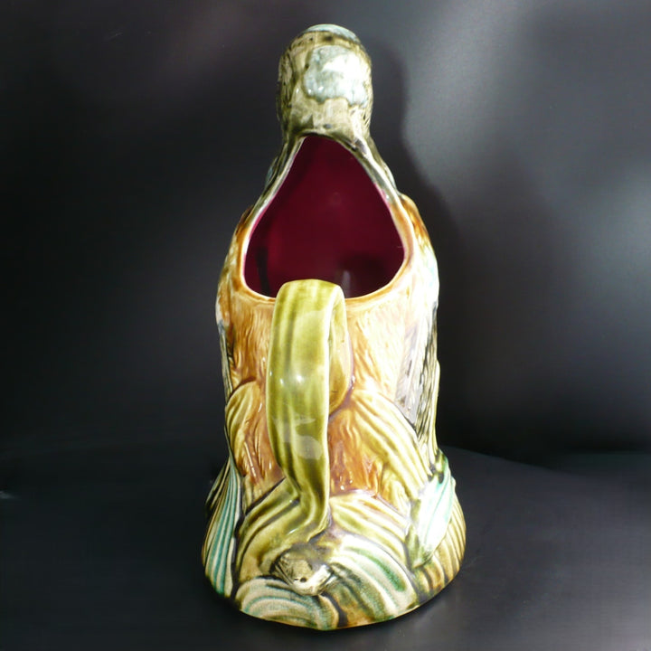 1910s Frie Onnaing Majolica Pitcher Canard dans les Roseaux Figural Duck in Reeds.