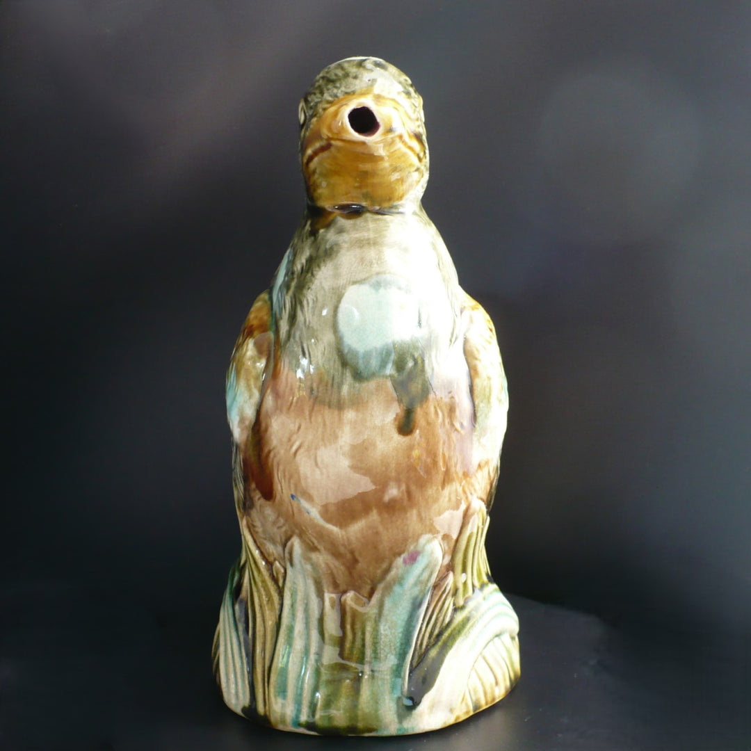 1910s Frie Onnaing Majolica Pitcher Canard dans les Roseaux Figural Duck in Reeds.