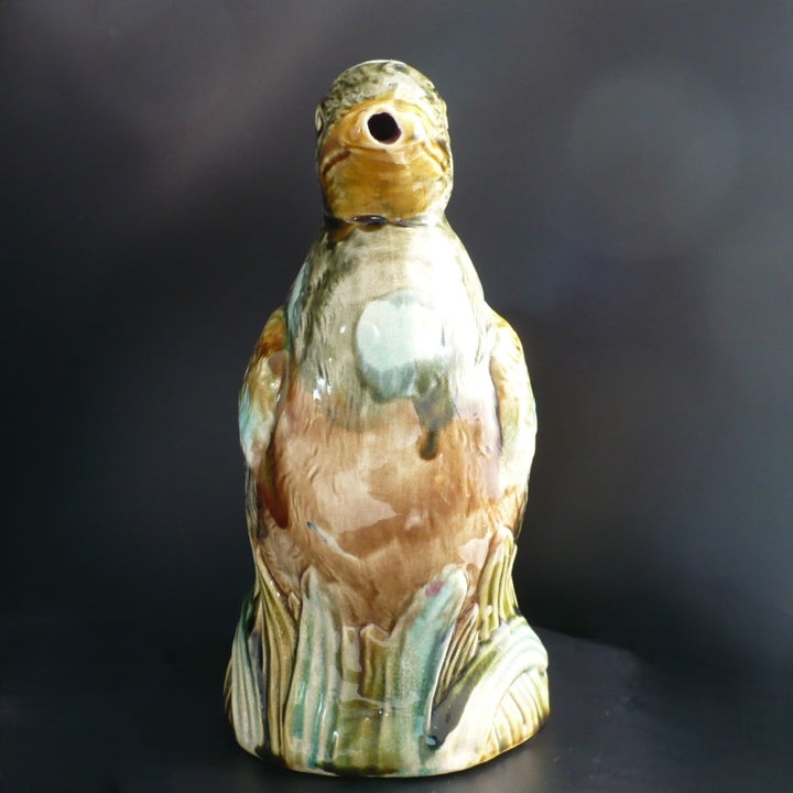 1910s Frie Onnaing Majolica Pitcher Canard dans les Roseaux Figural Duck in Reeds.
