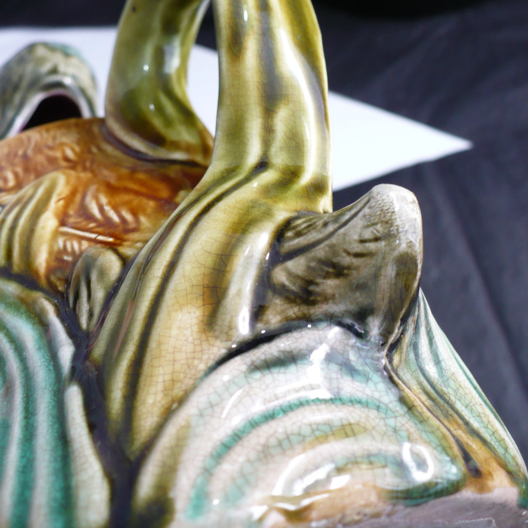 1910s Frie Onnaing Majolica Pitcher Canard dans les Roseaux Figural Duck in Reeds.