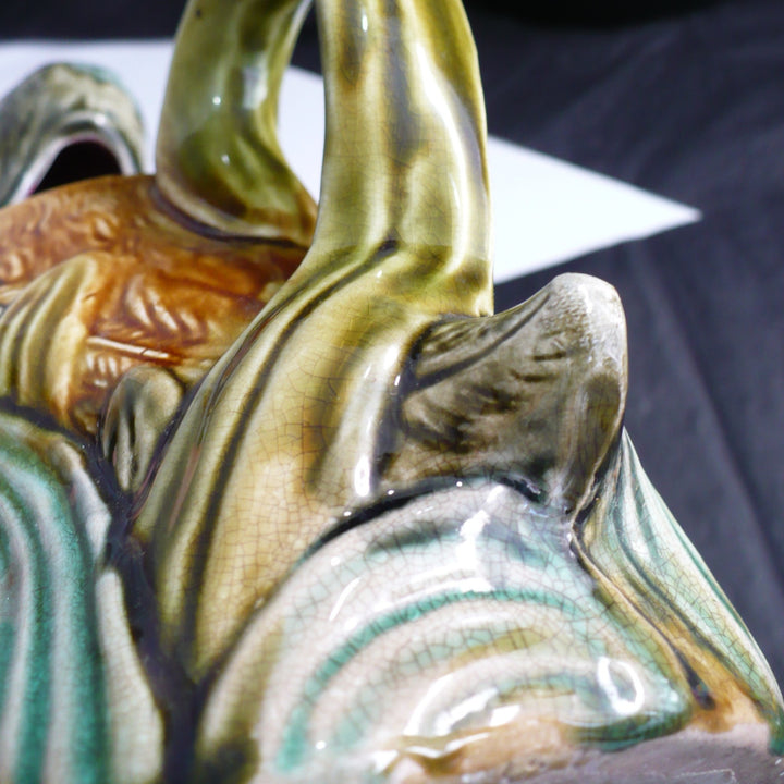 1910s Frie Onnaing Majolica Pitcher Canard dans les Roseaux Figural Duck in Reeds.
