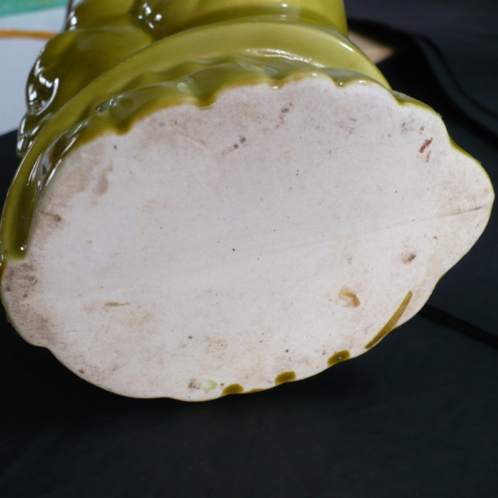 1940s Vintage Art Deco Chartreuse Green Ceramic Ram Planter.