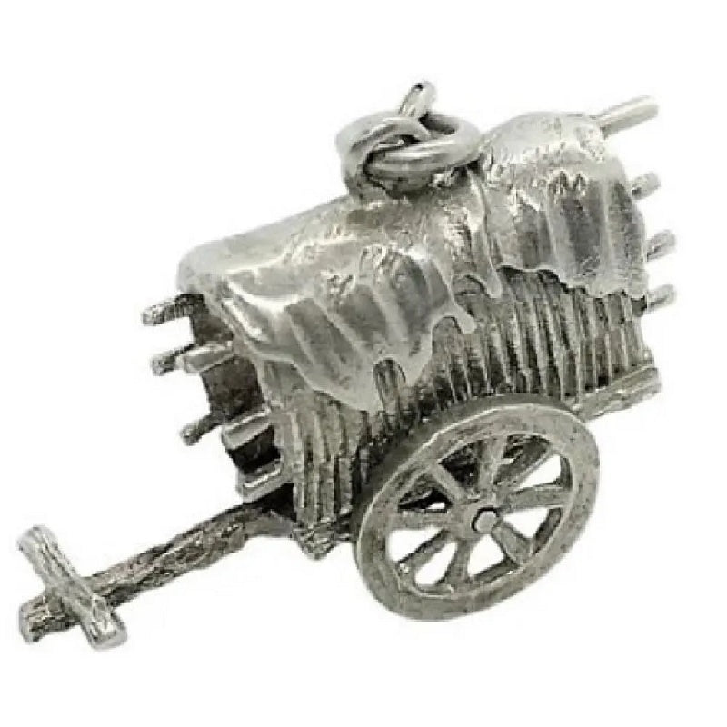 1950 Sterling Silver Ox Cart Mechanical, Interactive Charm, Wheels Move.